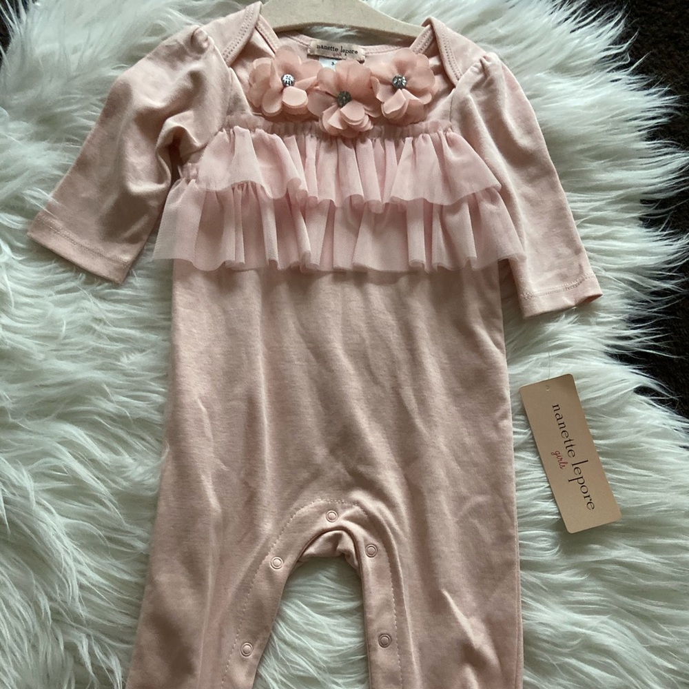Nantes Lepore pink romper with rhinestone flowers